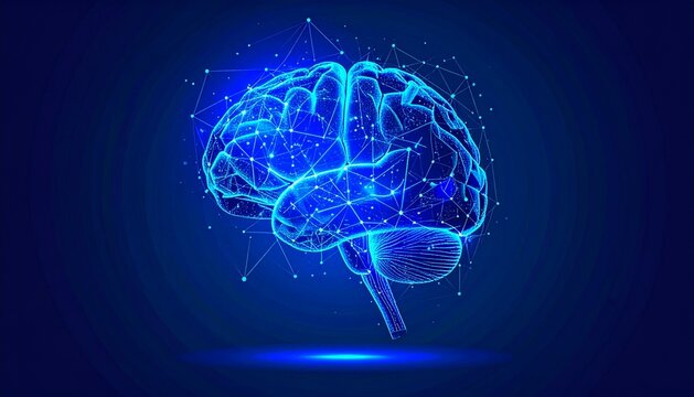 Glowing Blue Digital Brain with Neural Network