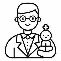  doctor with glasses holds a baby.

