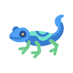 Stylized blue and green chameleon illustration on black background