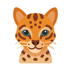 Cute cartoon serval headshot with a friendly expression