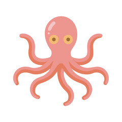 Cute coral octopus on black background for children's illustration