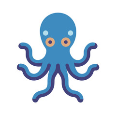 Flat design blue octopus illustration on a black background