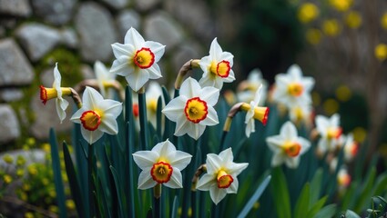 Obraz premium Selective Focus on Pink Charm Narcissus with White Petals and Red Crown
