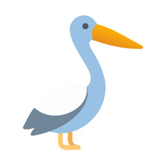 Flat vector illustration of a light blue cartoon pelican