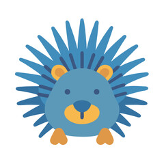 Isolated cartoon hedgehog graphic with blue spikes on black background