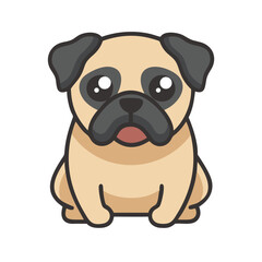 Obraz premium Cute cartoon pug puppy isolated on a black background
