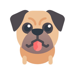 Stylized flat illustration of a pug on black background
