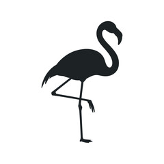 Elegant Black Silhouette of a Flamingo Standing on One Leg Against a White Background