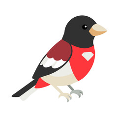 Stylized rose breasted grosbeak illustration on a black background