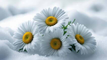 Obraz premium Close-up of chamomile flowers on white background
