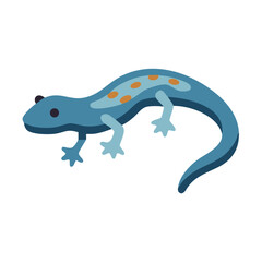 Isolated cartoon salamander with orange spots against a black background