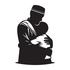 Father Hugging Baby Silhouette – Islamic Parenting Love Illustration Eid mubarak vector 