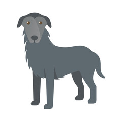 Gray dog isolated on black background in flat design