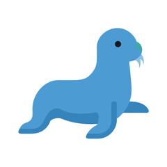 Simple blue cartoon walrus illustration on black background