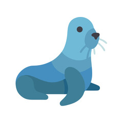 Flat design illustration of a blue seal on black background