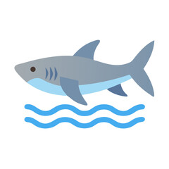 Stylized shark swimming above ocean waves on black background