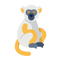 Cartoon lemur graphic on black background, wildlife concept