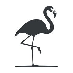 Elegant Silhouette of a Flamingo Standing on One Leg Against a White Background