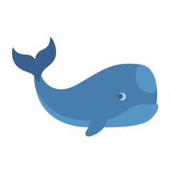 Blue whale illustration swimming in black background flat design