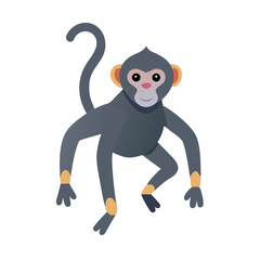 Cartoon gray monkey isolated on black background, centered view