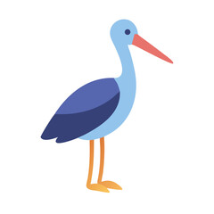 Flat style graphic of a stork against black background