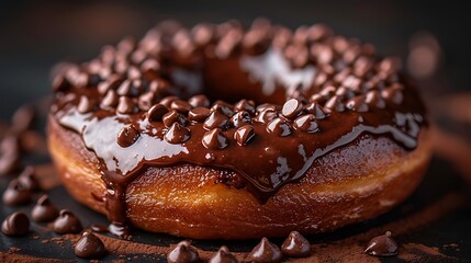 Delicious Chocolate Donuts Sprinkled with Chocolate Shavings on Dark Background