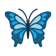 Graphic flat butterfly with symmetrical wings and blue tones
