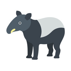 Stylized Flat Illustration of an Asian Malayan Tapir Animal