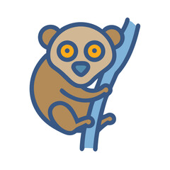Cartoon Tarsier clinging to branch with outlined illustration style