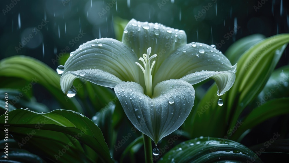 Poster natural macro photography of a fresh hosta flower with droplets after rain