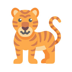 Cute cartoon tiger standing isolated on black background