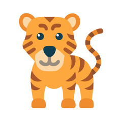 Cartoon tiger illustration on black background in flat style