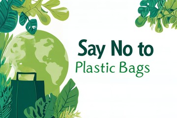 A poster with a green background and a green plastic bag on it.