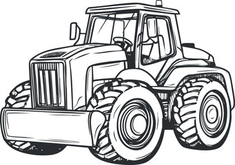 Naklejka premium Black and white line drawing of a large tractor used for farming and agricultural work