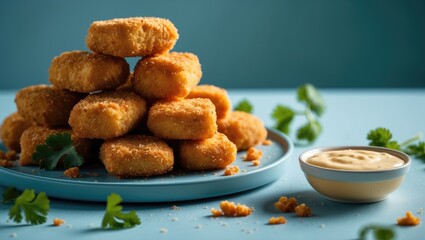 Homemade chicken bites with cheesy sauce