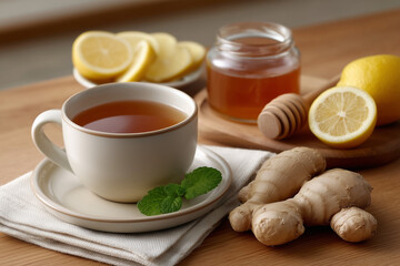 
Tea with Lemon, Ginger, and Honey – Natural Immunity Booster Still Life
