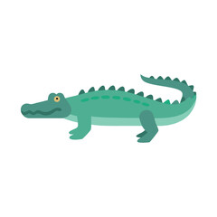 Cartoon alligator walking in flat design style on black