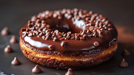 Delicious Chocolate Donut Topped with Chocolate Chips, Sweet Treat, Bakery Dessert