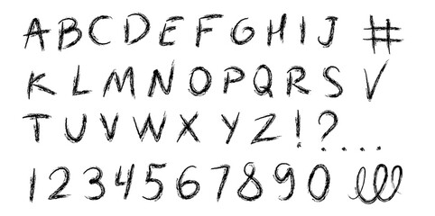 Hand-Drawn Black Alphabet and Number Font Design
