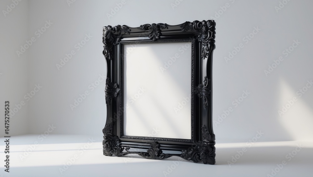 Poster square classical wood frame with intricate details isolated on white backdrop