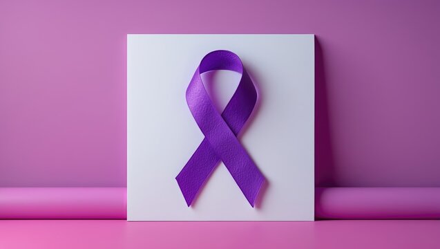 Colorful background with purple ribbon symbol for awareness and designated space for message