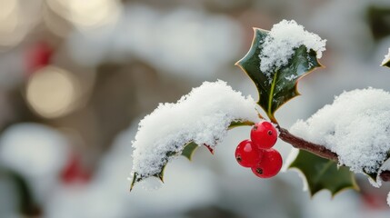 Snowy holly berries on a winter's day.