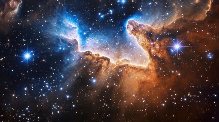 Obraz premium Stunning cosmic nebula illuminated by starlight, showcasing vibrant colors and intricate details
