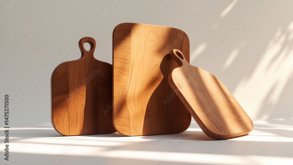 Poster new wooden cutting board displayed in isolation against the background, demonstrating three unique v