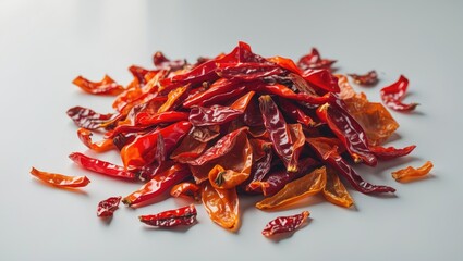 White background with dried bell pepper pieces