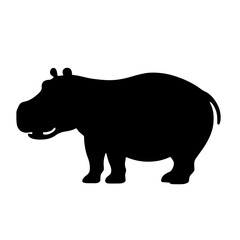 Minimalist black silhouette of a hippopotamus on a white background