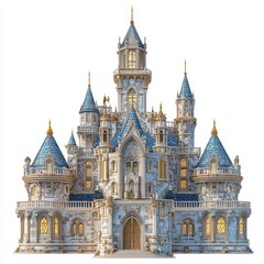 This 3D illustration features a fairy tale castle rendered in detail on a white background © Natallia
