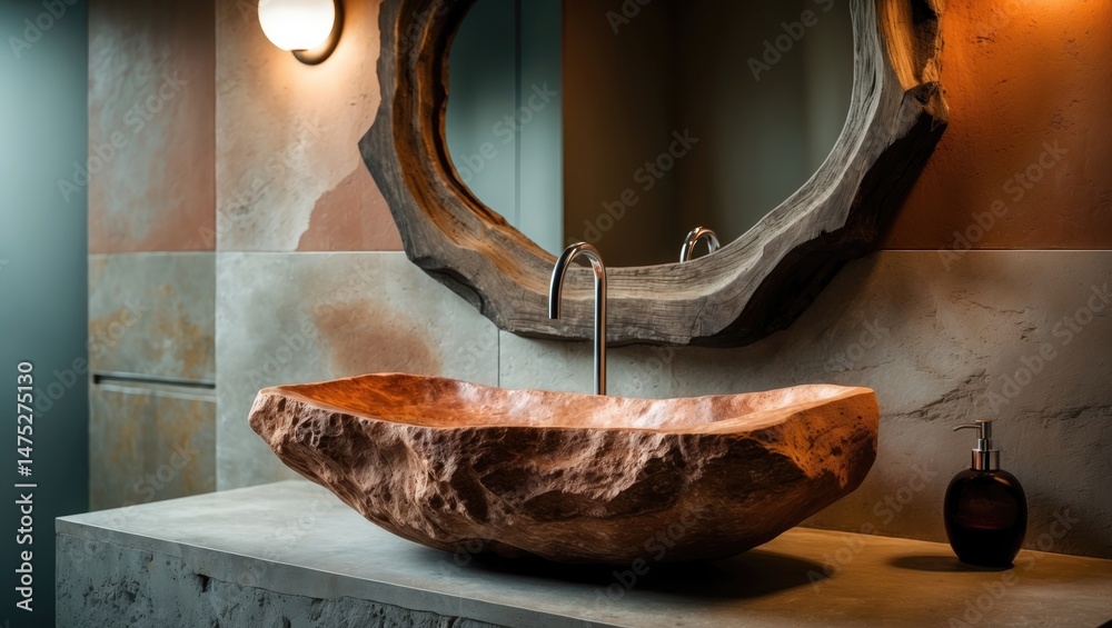 Poster bathroom image displaying a sink alongside a wall mirror