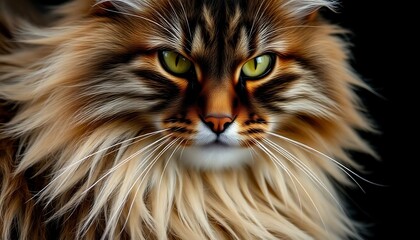 long haired cat with green eyes looking at the camera