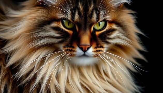 long haired cat with green eyes looking at the camera